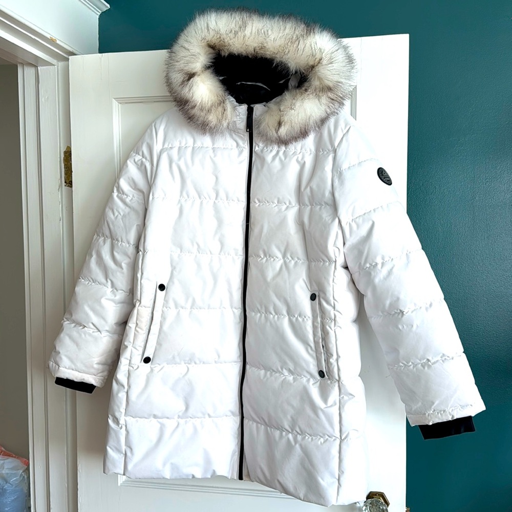 HFX White Long Puffer Coat Parker WARM!!! XXL Fur Trim Ski Coat